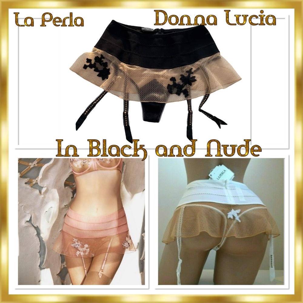 La Perla Donna Lucia Thong Garter Panty Mesh Floral Appliqué SZ 2(Sm-Md) RARE